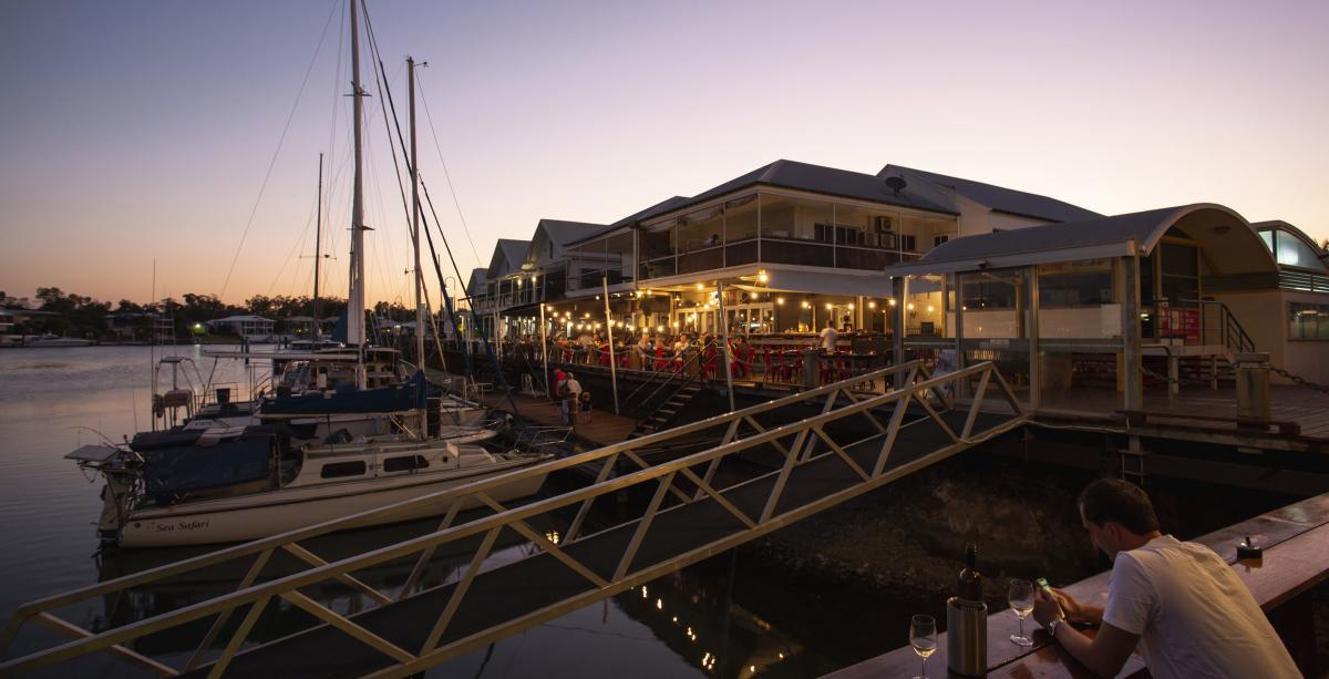 Afternoon drinks at Cullen Bay marina Bar overlooking the water at Cullen Bay